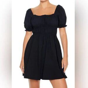 F21 Ruffle Puff Sleeve Shirred Lace Trim Dress Black Sz. XS